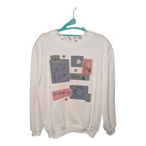 Vintage Teddi Cream Crew Neck Sweater with Patchwork Design Cottage Core
